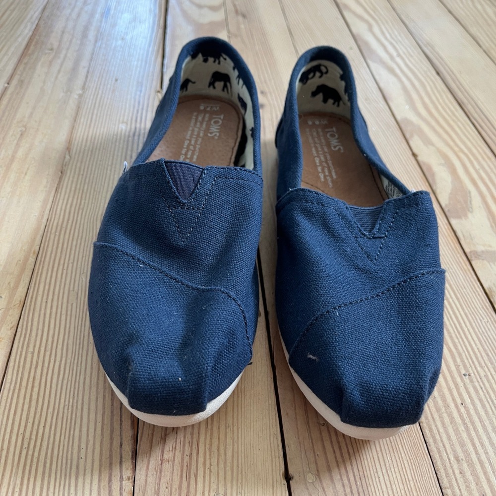 TOMS Navy Blue Canvas Alpargata Slip On Loafer Elephant Print Lining Womens 7.5 - Picture 4 of 8